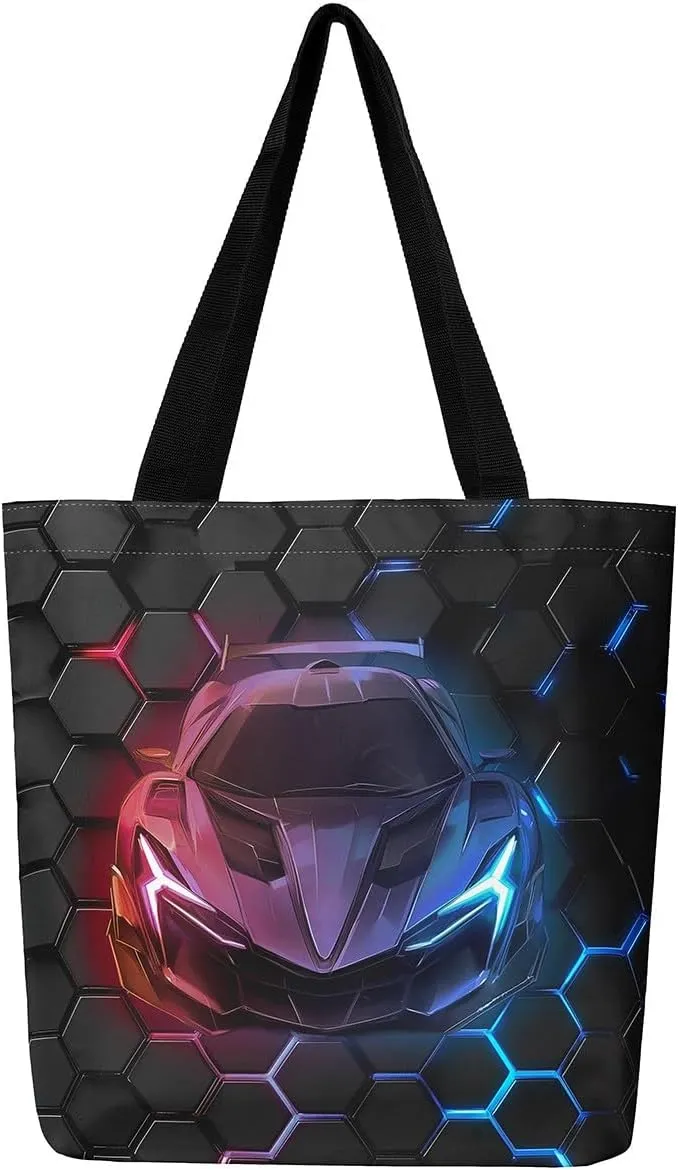Race Car Canvas Bag for Kids Boys Girls,Red and Blue Sports Car Canvas Tote Bag
