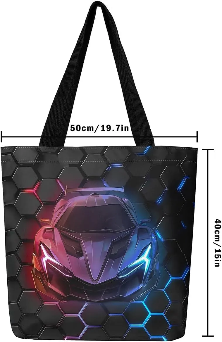 Race Car Canvas Bag for Kids Boys Girls,Red and Blue Sports Car Canvas Tote Bag