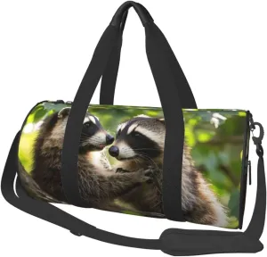Racoons Print Round Large Capacity Travel Luggage Bags,Men's and Women's Hand-Held Travel Clothing Bags