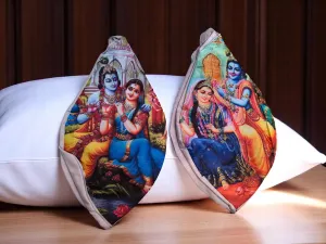 Radha Krishna Embroidered Japa Mala Bags – 2 Pcs Chanting Gomukhi Bags with Zip – Meditation, Prayer, Yoga, Temple Use – Zippered Hindu Japa Bag for Mantra and Spiritual Practice