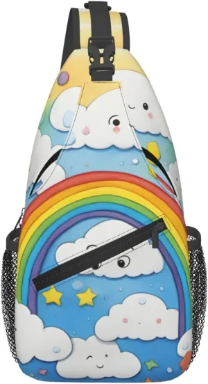 Rainbow Clouds Raindrop Print Sling Bag For Women Men Fashion One Shoulder Crossbody Bag Travel Fanny Pack Cross Body Bags