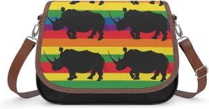 Rainbow Rhinoceros Pattern Messenger Bag for Women PU Leather Crossbody Bags Shoulder Handbags Purse