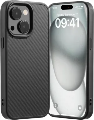 Real Carbon Fiber for iPhone 15 Case, Fits magSafe Sturdy Protective Case for iPhone 15 Carbon Fiber Aramid Fiber with Military-Grade Drop Cover, Supports Wireless Charging, Black