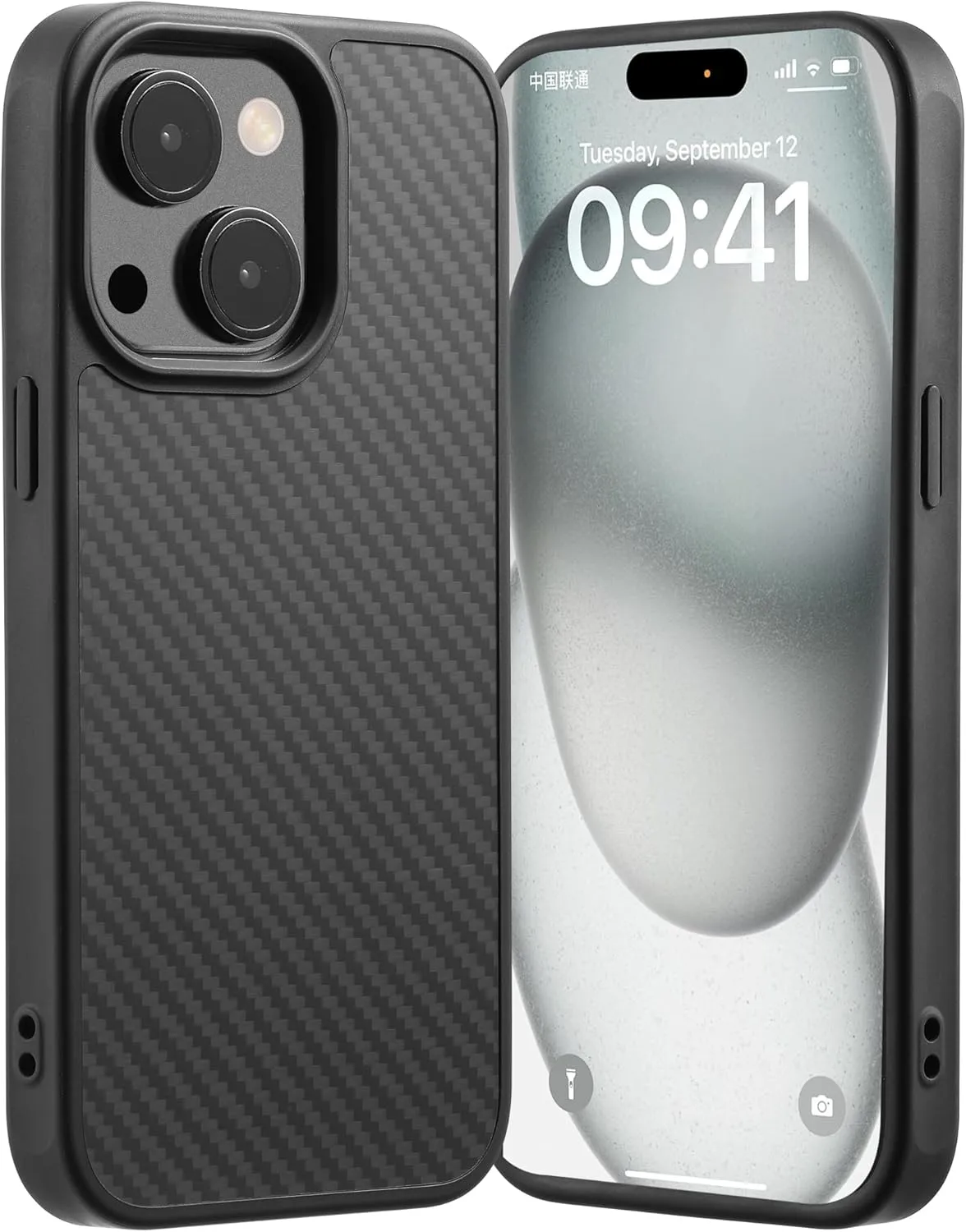 Real Carbon Fiber for iPhone 15 Case, Fits magSafe Sturdy Protective Case for iPhone 15 Carbon Fiber Aramid Fiber with Military-Grade Drop Cover, Supports Wireless Charging, Black