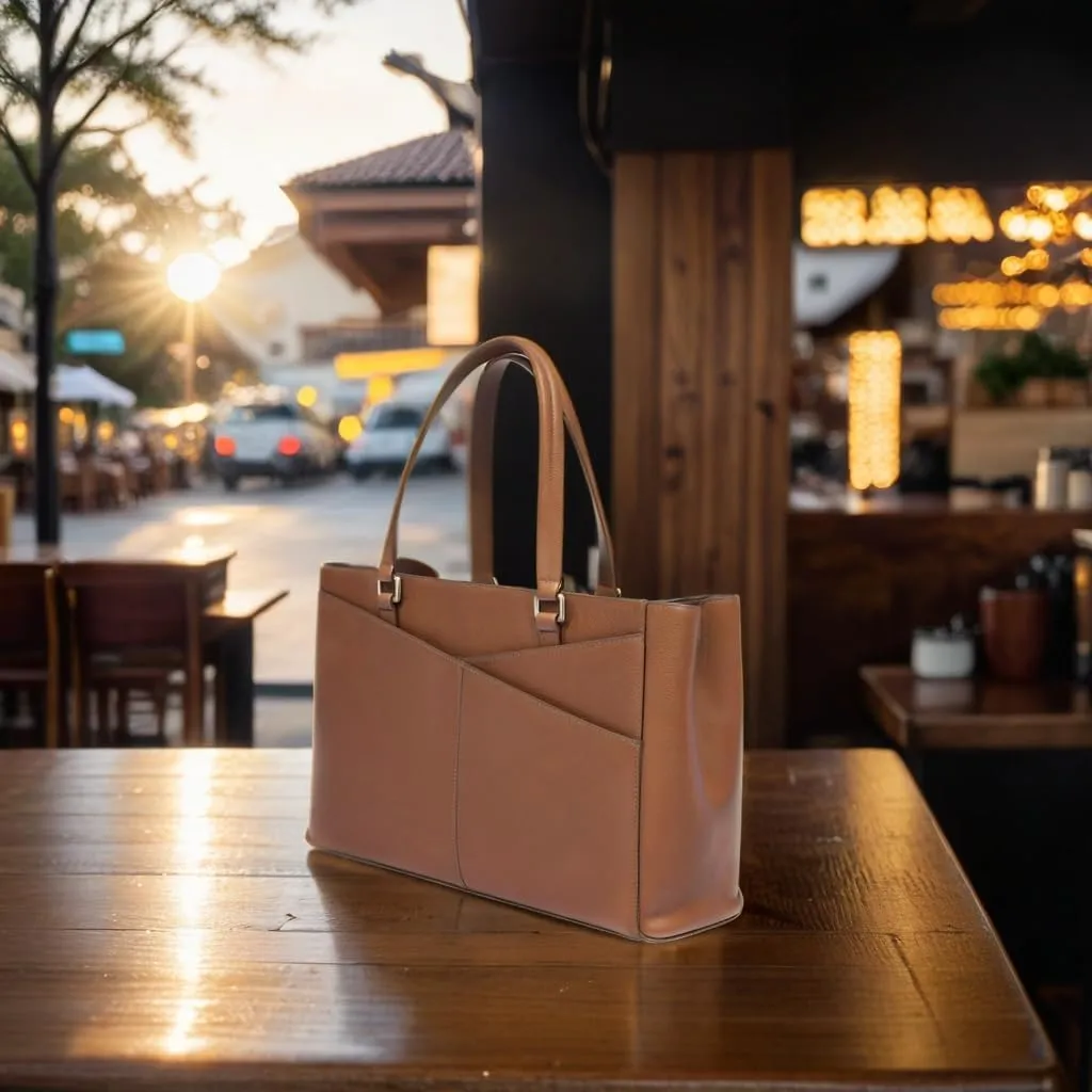 Real Leather 14 inch Laptop Tote Bag for Women - Professional Ladies Leather Work Bag Purse With Compartments
