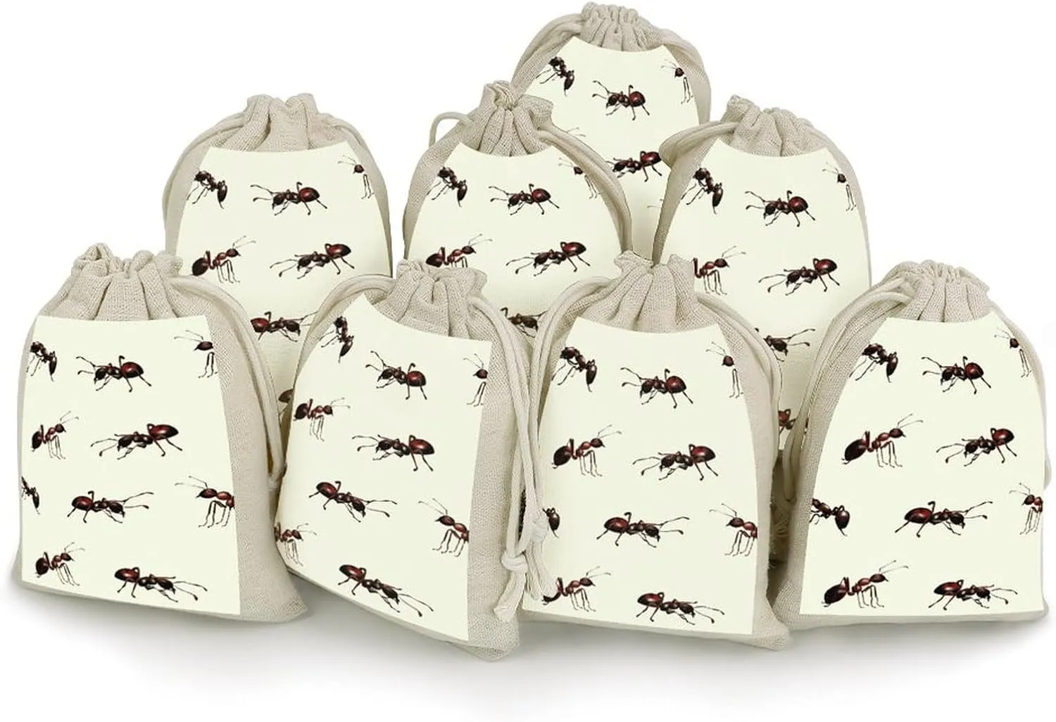Realistic Ants 8 Pack Small Drawstrings Storage Bags Candy Gift Pouches Cotton Linen Pockets for Birthday Party Wedding