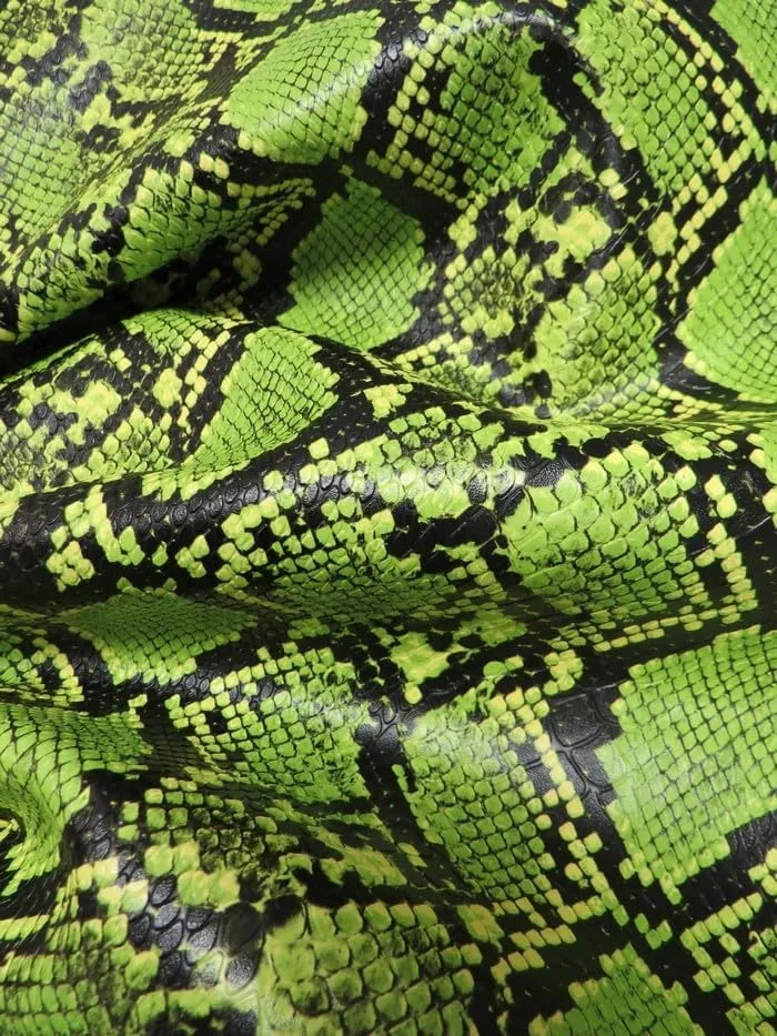 Realistic Snake Skin Embossed Vinyl - Calico Python Snake Upholstery Accessory Design Vinyl Faux Leather Sold by The Yard (Venom Green, Cut by The Yard)