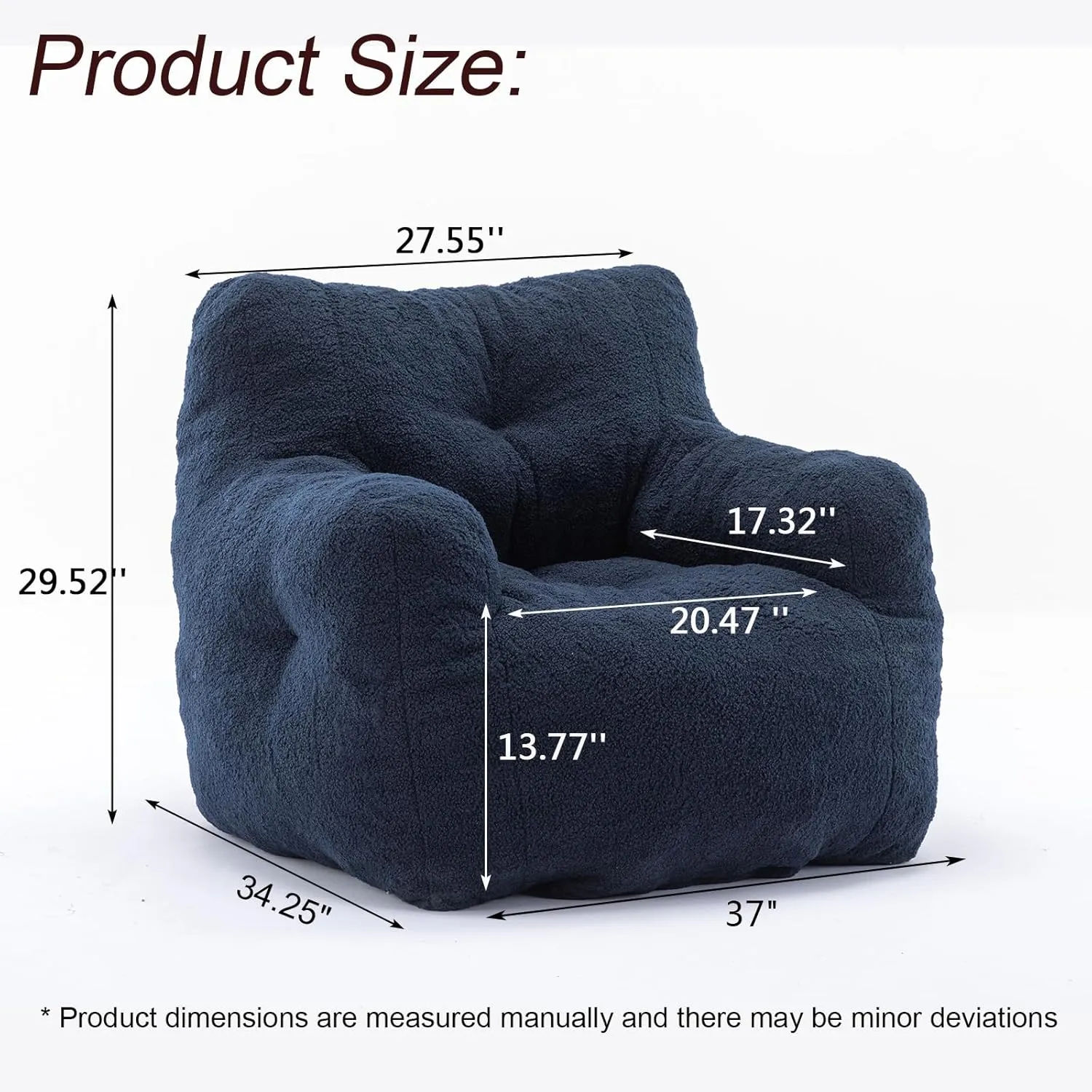 Recaceik Tufted Soft Stuffed Bean Bag Chair with Filler, Fluffy Lazy Sofa, Imperial Lounger Giant Bean Bag Chair for Bedroom, Living Room, Bule