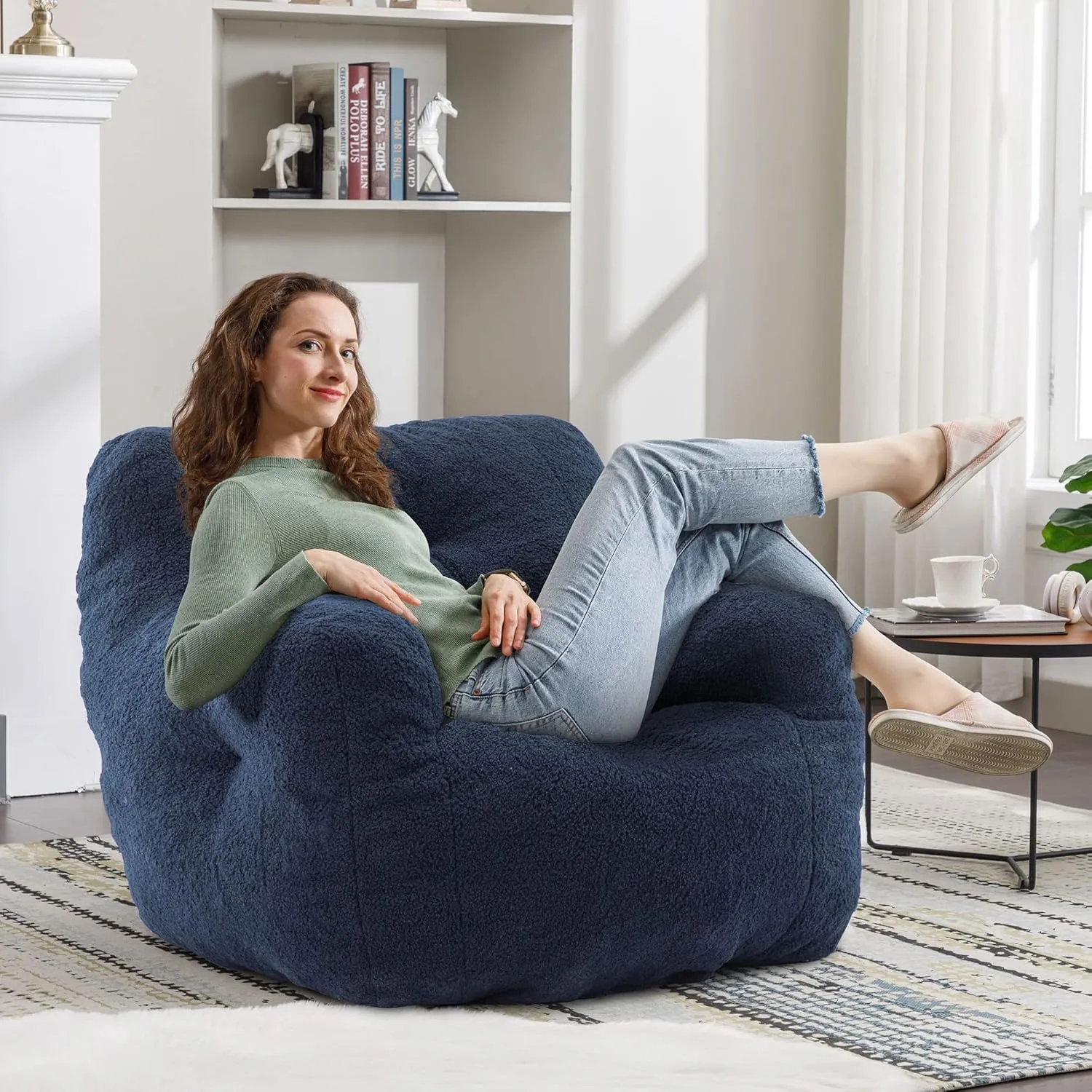 Recaceik Tufted Soft Stuffed Bean Bag Chair with Filler, Fluffy Lazy Sofa, Imperial Lounger Giant Bean Bag Chair for Bedroom, Living Room, Bule