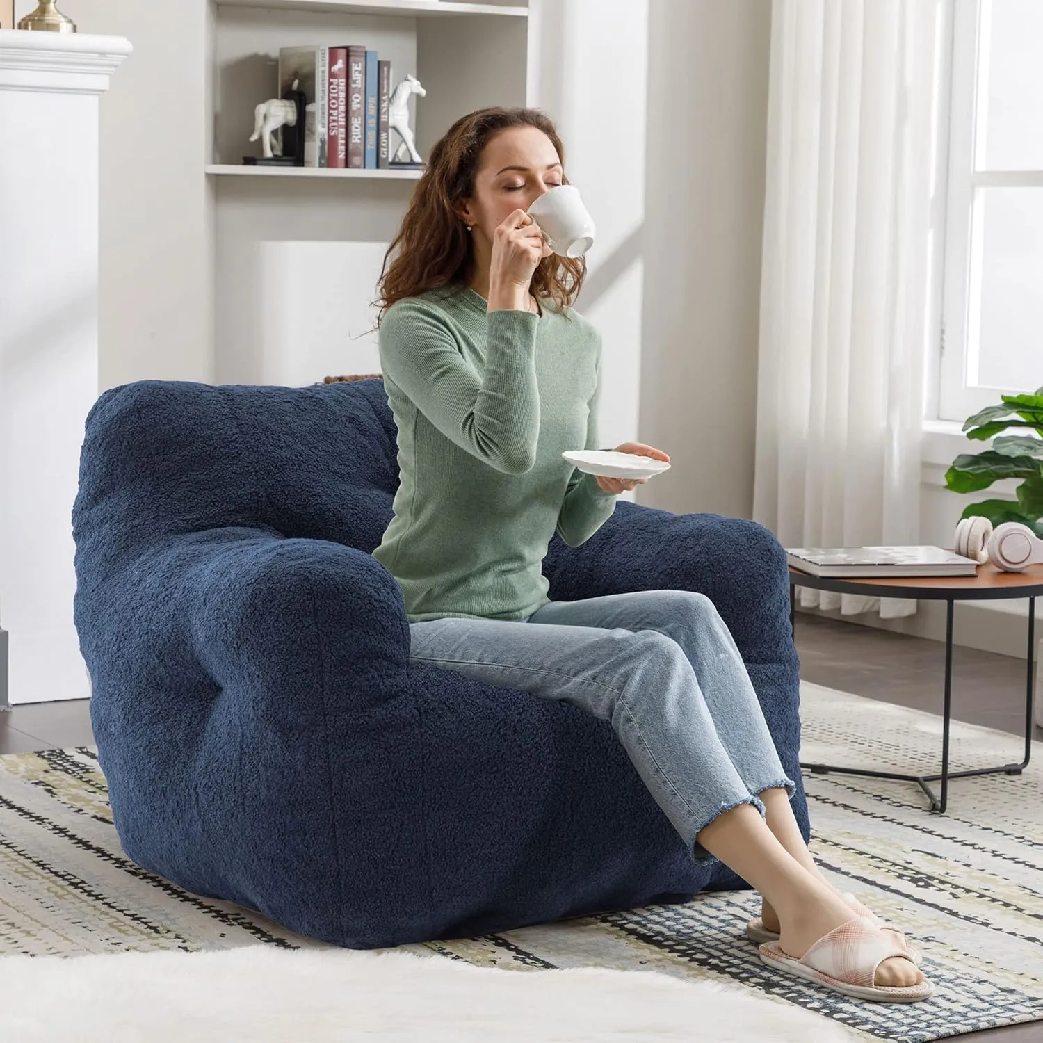 Recaceik Tufted Soft Stuffed Bean Bag Chair with Filler, Fluffy Lazy Sofa, Imperial Lounger Giant Bean Bag Chair for Bedroom, Living Room, Bule