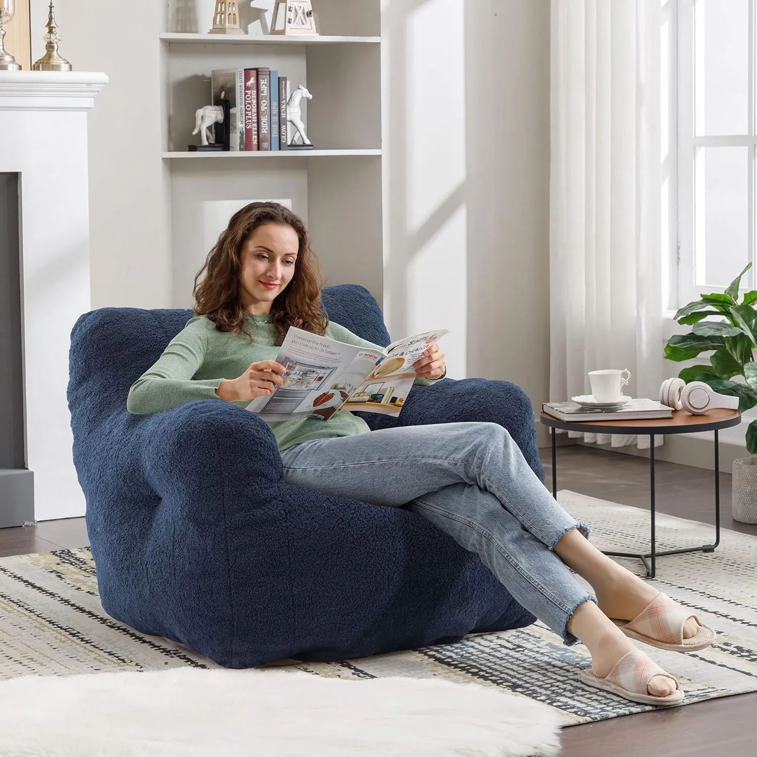 Recaceik Tufted Soft Stuffed Bean Bag Chair with Filler, Fluffy Lazy Sofa, Imperial Lounger Giant Bean Bag Chair for Bedroom, Living Room, Bule