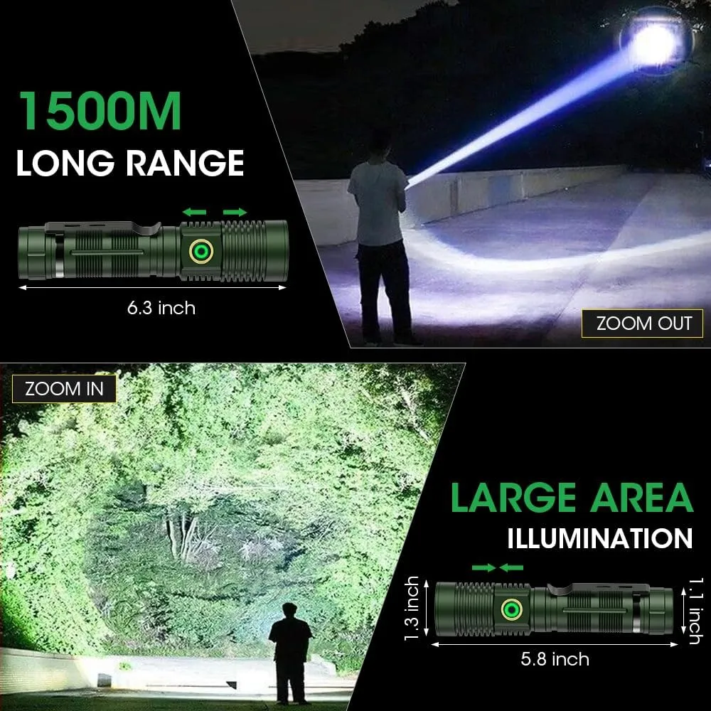 Rechargeable Flashlight High Lumens, High Lumens Super Bright Magnetic Flash Light, Long-Range Zoomable LED Flashlights for Emergency, Waterproof Flashlight Dimmable, Green,1PC