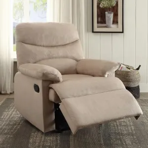Recliner Chair with Pillow Top Arm and External Latch Handle, Comfortable Memory Foam Seating, Light Brown Fabric