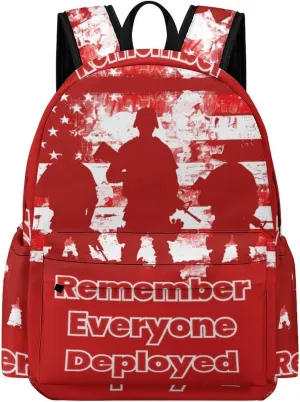 RED Remember Everyone Deployed Unisex Laptop Backpack Lightweight Shoulder Bag Travel Daypack