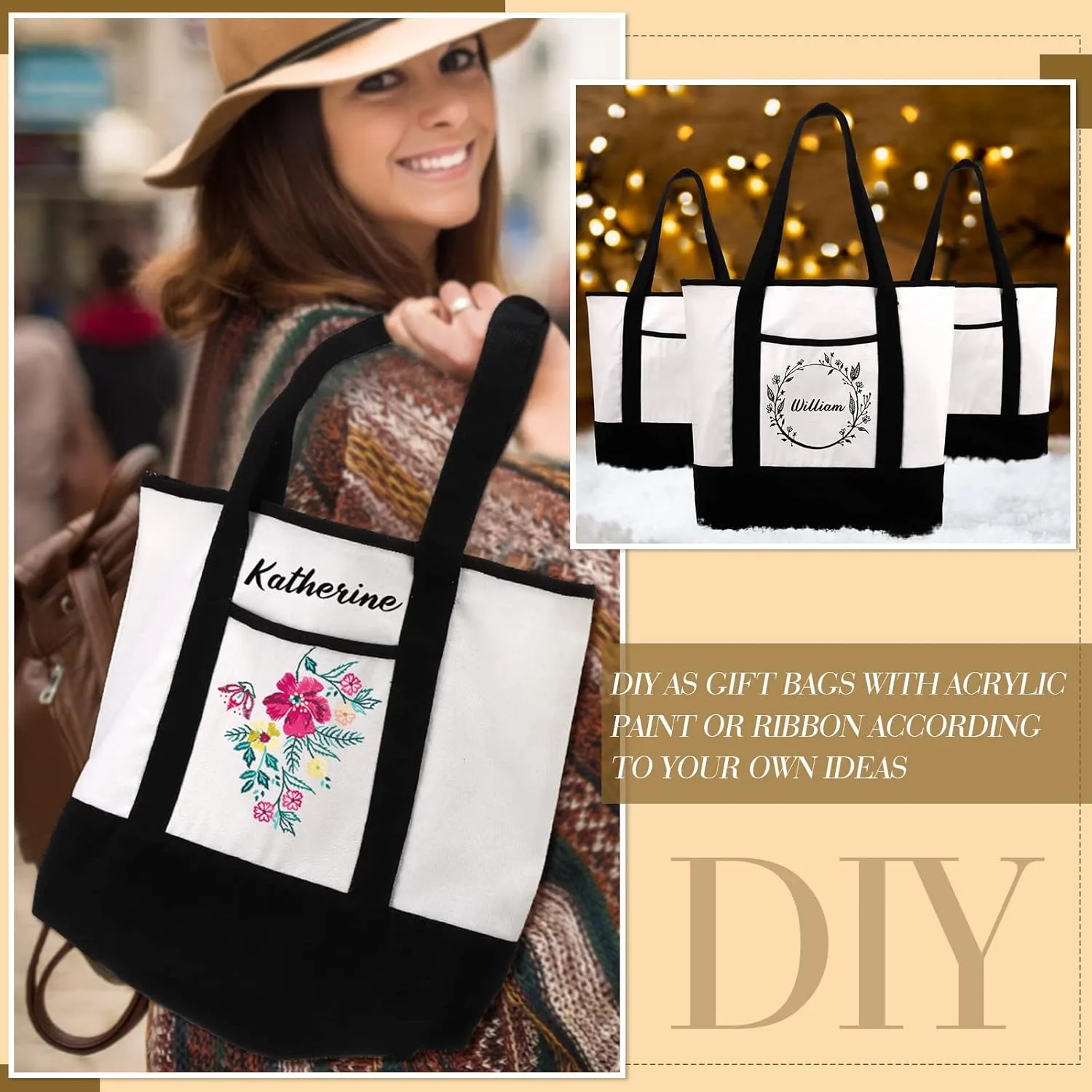 Reginary 16 Pcs Canvas Tote Bags Bulk with Outer Pocket 18 Inch Reusable Shopping Grocery Blank Tote Bag for Women Mother DIY