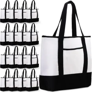 Reginary 16 Pcs Canvas Tote Bags Bulk with Outer Pocket 18 Inch Reusable Shopping Grocery Blank Tote Bag for Women Mother DIY