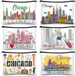 Reginary 6 Pcs City Cosmetic Bag Souvenir Gifts New York Zipper Pouch Chicago Souvenir Seattle Boston Nashville London Paris Italy Gifts Memento for Women Traveler(Chicago)