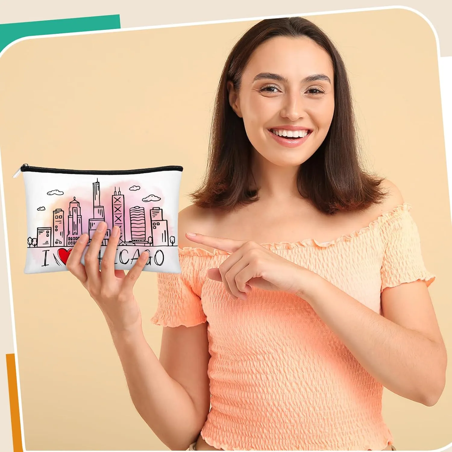 Reginary 6 Pcs City Cosmetic Bag Souvenir Gifts New York Zipper Pouch Chicago Souvenir Seattle Boston Nashville London Paris Italy Gifts Memento for Women Traveler(Chicago)
