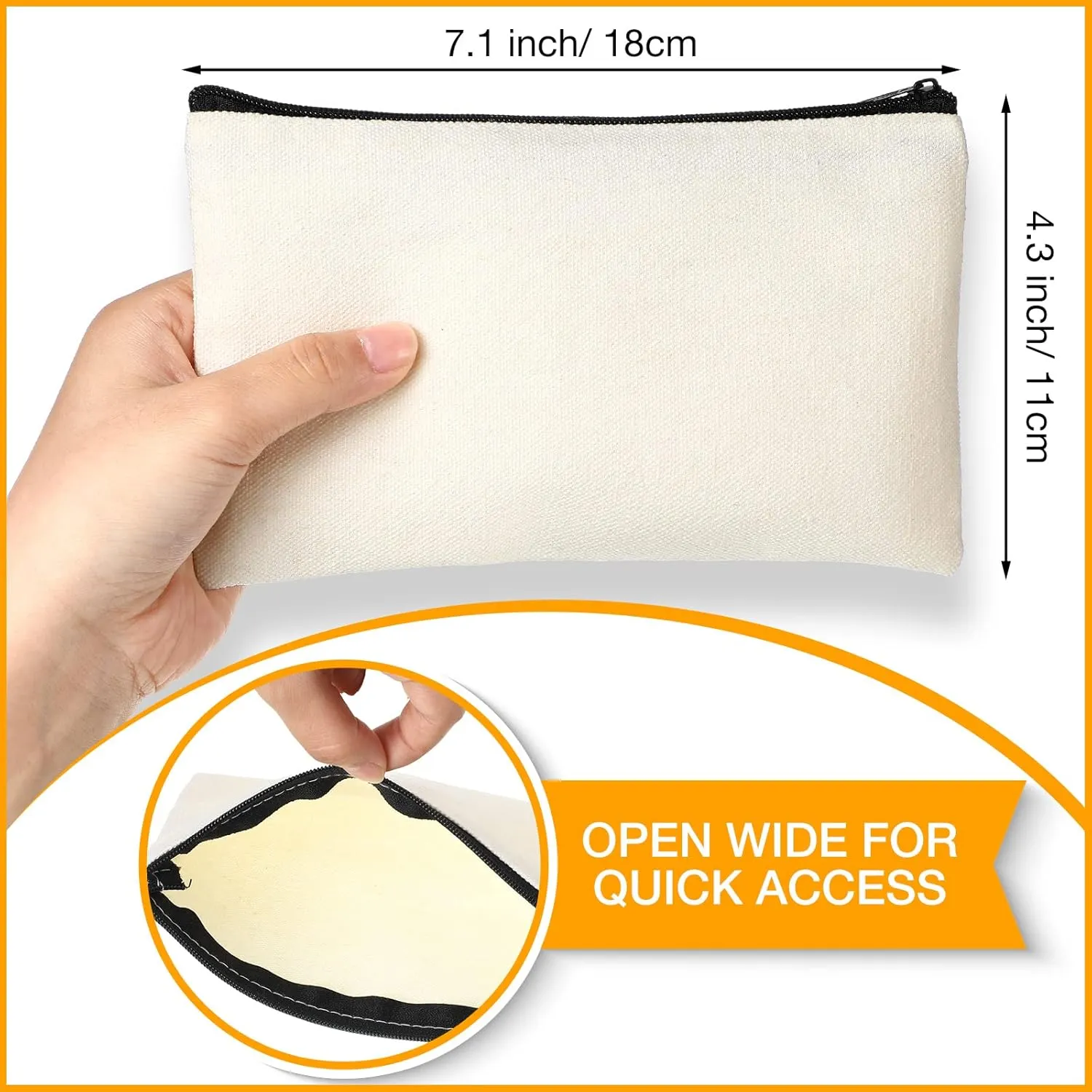 Reginary 80 Pack Canvas Zipper Makeup Bags Bulk Pencil Pouches Blank DIY Craft Canvas Cosmetic Bag Pouch with Zipper for Makeup Cosmetic Toiletry Stationary Storage(Natural and Black Zippers)