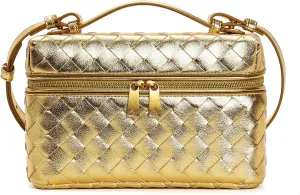 Rejolly Top-Handle Pouch Handbag for Women Woven Leather Vanity Case Designer Crossbody Bag Quiet Luxury Trendy Purse
