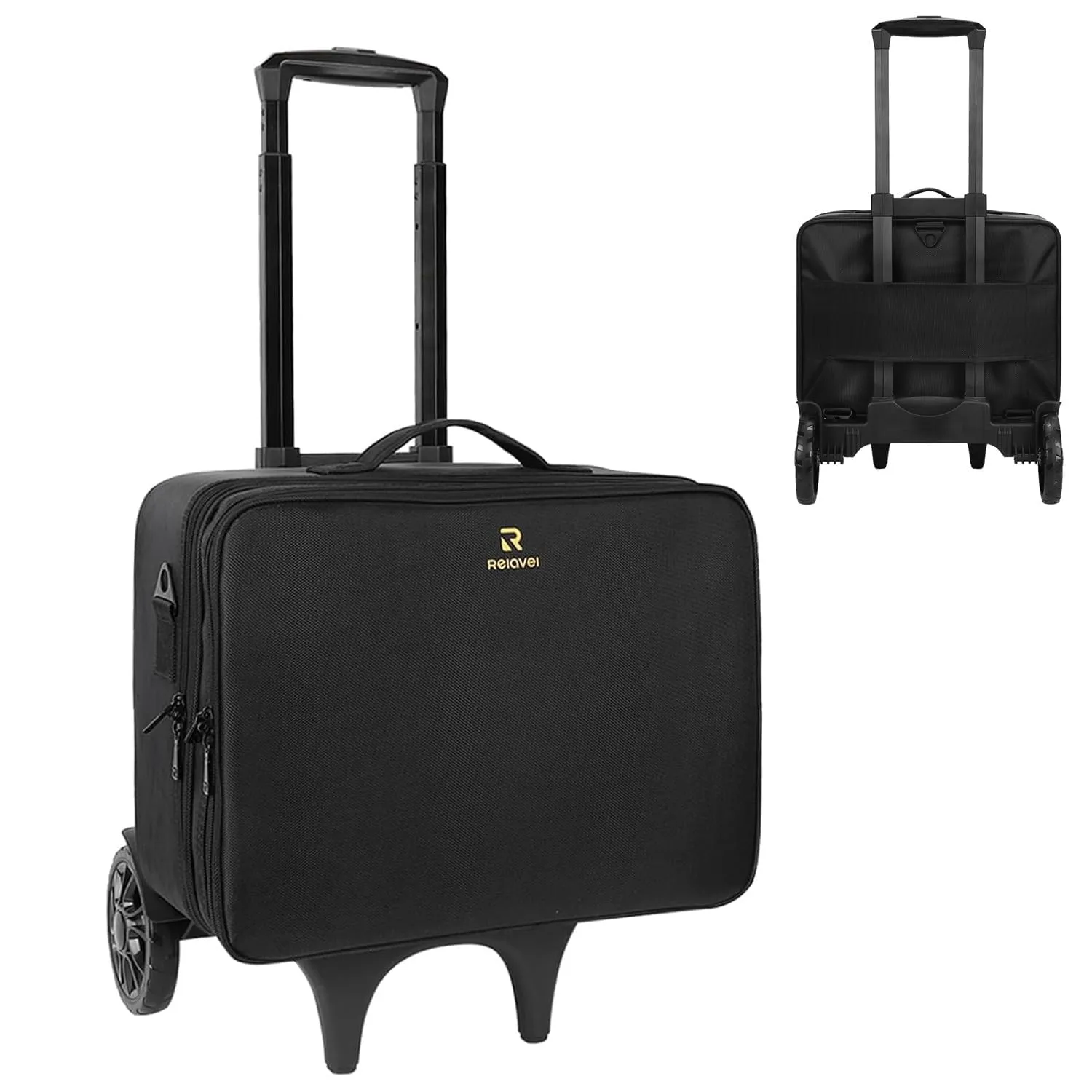 Relavel Extra Large Makeup Case with Folding Hand Truck, Large Makeup Organizer Bag with Adjustable Dividers, Lightweight Dolly Cart with 2 Big Wheels, Makeup Artist Kit
