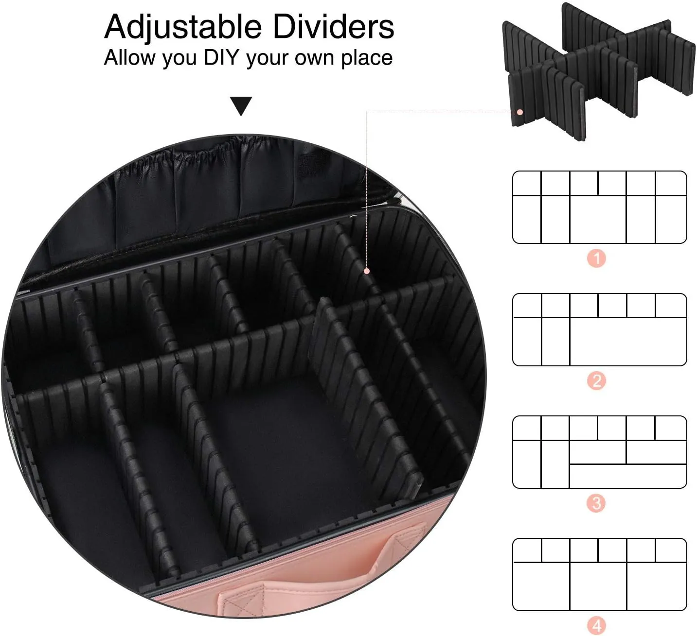 Relavel Travel Makeup Train Case Makeup Cosmetic Case Organizer Portable Artist Storage Bag with Adjustable Dividers for Cosmetics Makeup Brushes Toiletry Jewelry Digital Accessories
