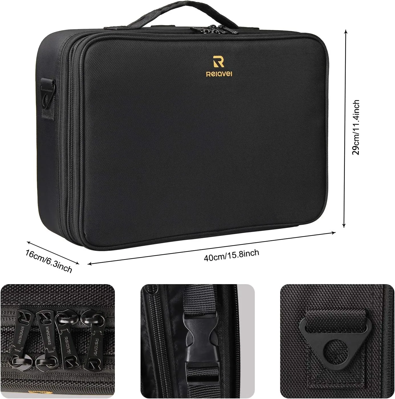 Relavel Travel Makeup Train Case Makeup Cosmetic Case Organizer Portable Artist Storage Bag with Adjustable Dividers for Cosmetics Makeup Brushes Toiletry Jewelry Digital Accessories