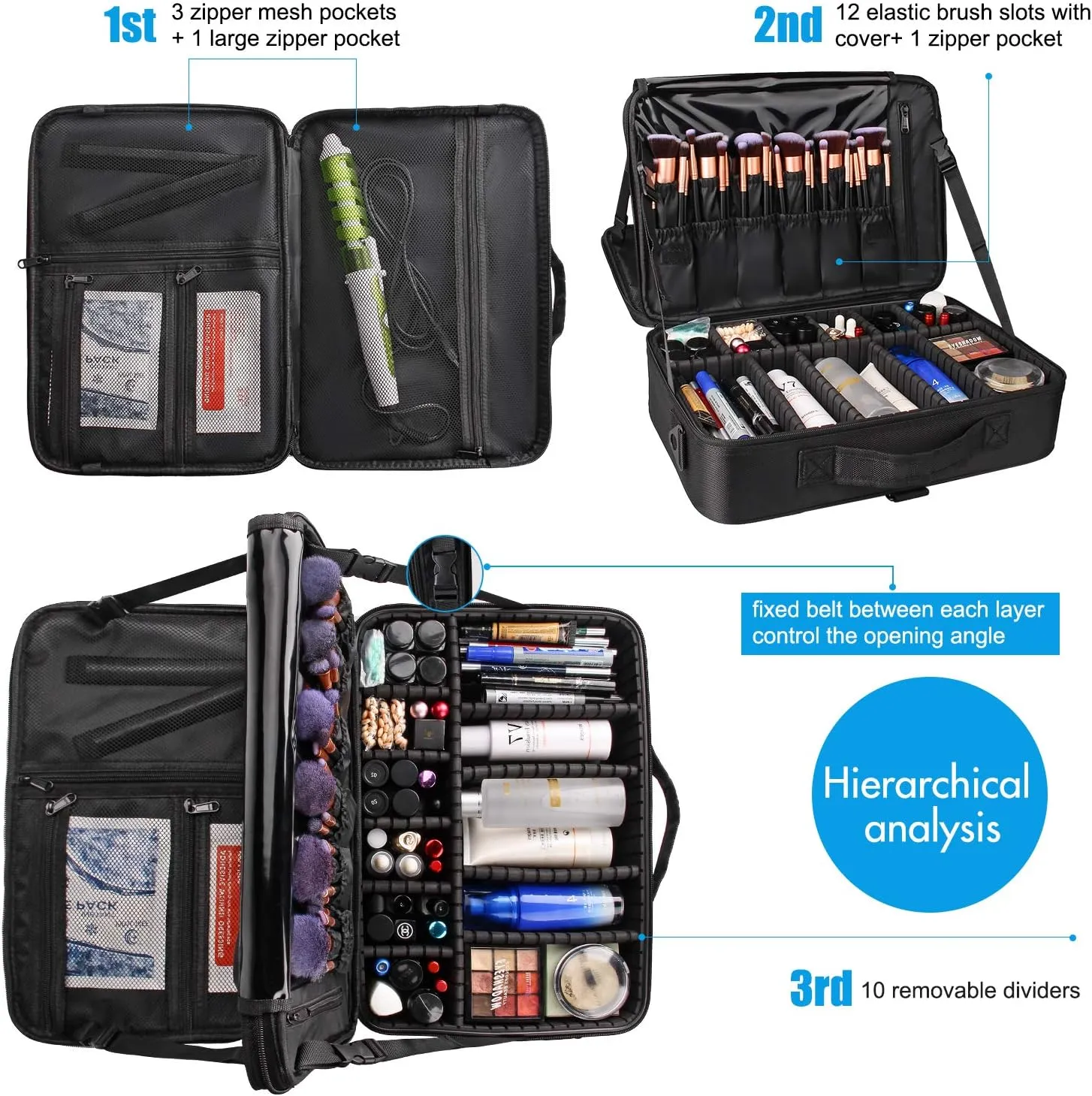 Relavel Travel Makeup Train Case Makeup Cosmetic Case Organizer Portable Artist Storage Bag with Adjustable Dividers for Cosmetics Makeup Brushes Toiletry Jewelry Digital Accessories