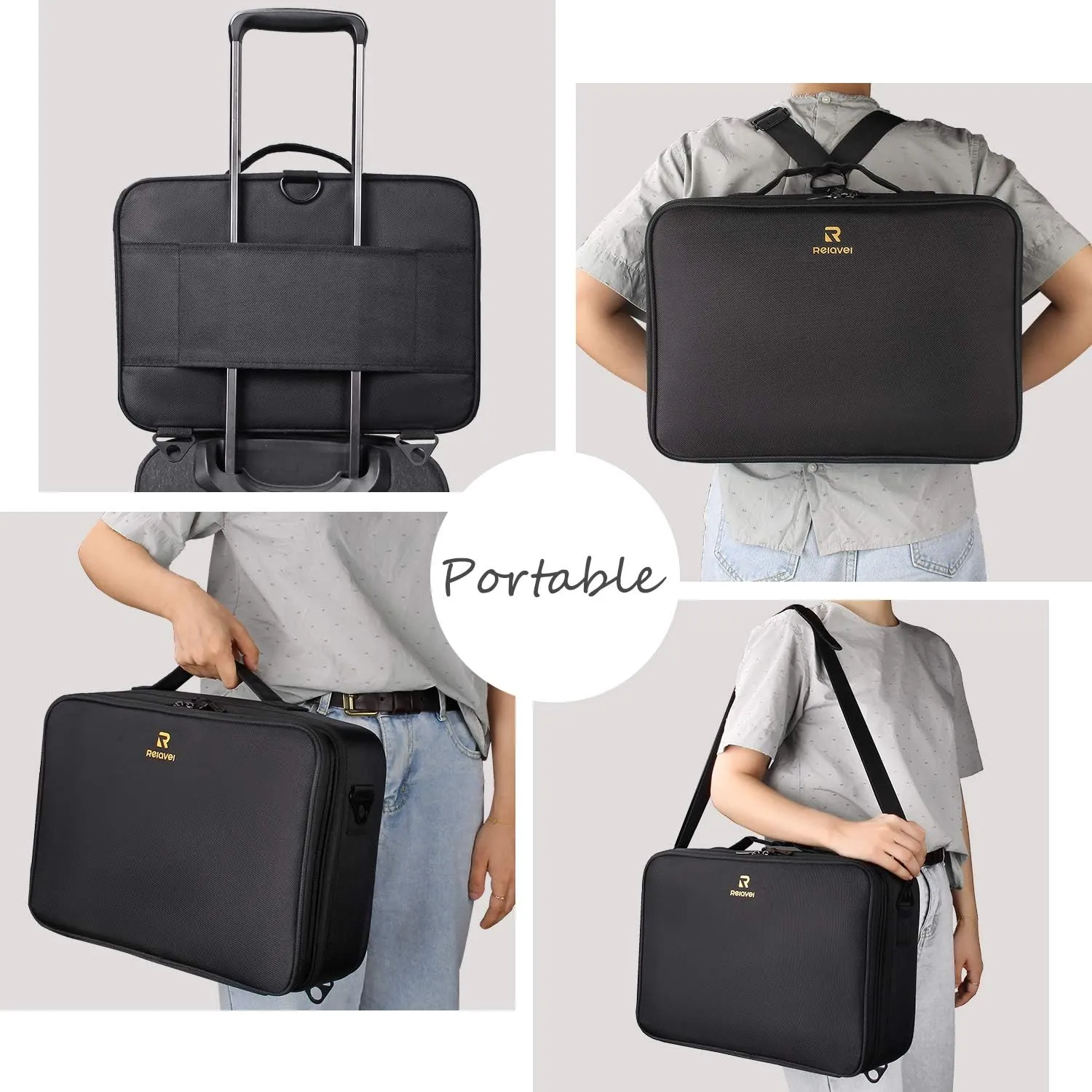 Relavel Travel Makeup Train Case Makeup Cosmetic Case Organizer Portable Artist Storage Bag with Adjustable Dividers for Cosmetics Makeup Brushes Toiletry Jewelry Digital Accessories