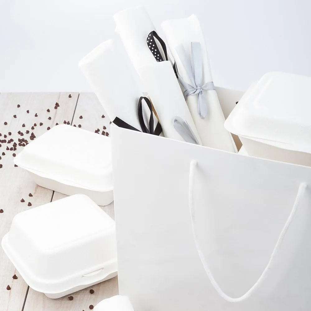 Restaurantware 12.5 Inch x 5 Inch Paper Shopping Bags 10 Glossy Finish Paper Party Bags - Rope Handles Cardboard Base White Paper Gift Bags Reusable For Parties and Shopping