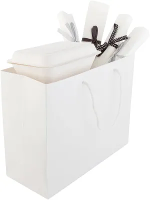 Restaurantware 12.5 Inch x 5 Inch Paper Shopping Bags 10 Glossy Finish Paper Party Bags - Rope Handles Cardboard Base White Paper Gift Bags Reusable For Parties and Shopping