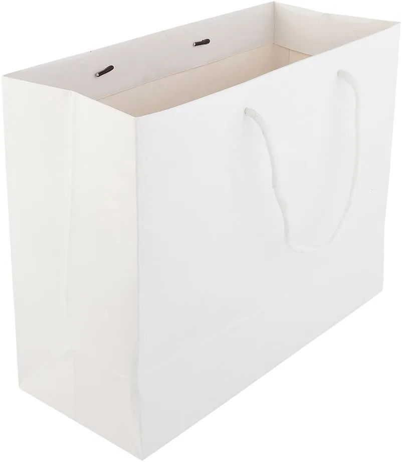 Restaurantware 12.5 Inch x 5 Inch Paper Shopping Bags 10 Glossy Finish Paper Party Bags - Rope Handles Cardboard Base White Paper Gift Bags Reusable For Parties and Shopping
