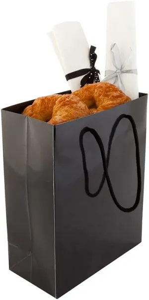 Restaurantware 6.5 Inch x 3.2 Inch Paper Shopping Bags 10 Glossy Finish Paper Party Bags - Rope Handles Cardboard Base Black Paper Gift Bags Reusable For Parties and Shopping