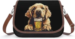 Retriever Dog Beer Messenger Bag for Women PU Leather Crossbody Bags Shoulder Handbags Purse