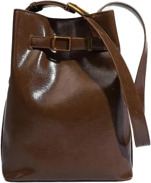 Retro Bucket Shoulder Bags for Women PU Leather Crossbody Purse Small Handbag Trendy Working Tote Satchel