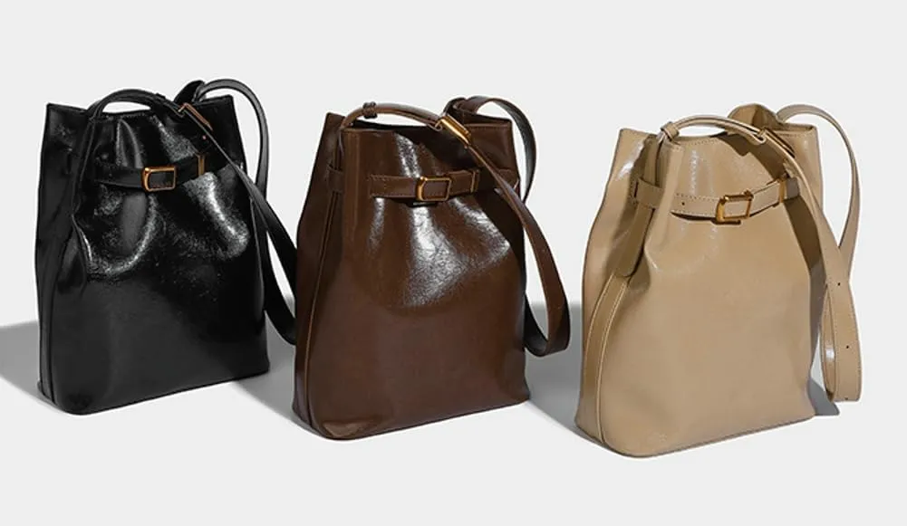 Retro Bucket Shoulder Bags for Women PU Leather Crossbody Purse Small Handbag Trendy Working Tote Satchel