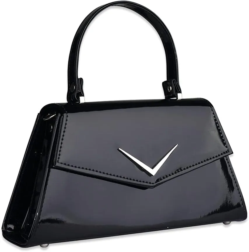 Retro Chevron Top Handle Handbag Purse Rumbler Bag - With Shoulder Strap - Women's 50s Vintage Inspired