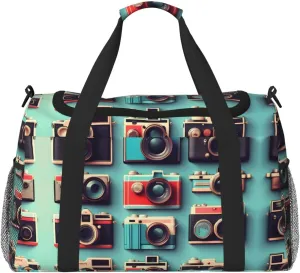 Retro Cool Camera Collection print Large Canvas Travel Duffel Bag Weekender Bags for Women Overnight Bag Carry On Tote Bag