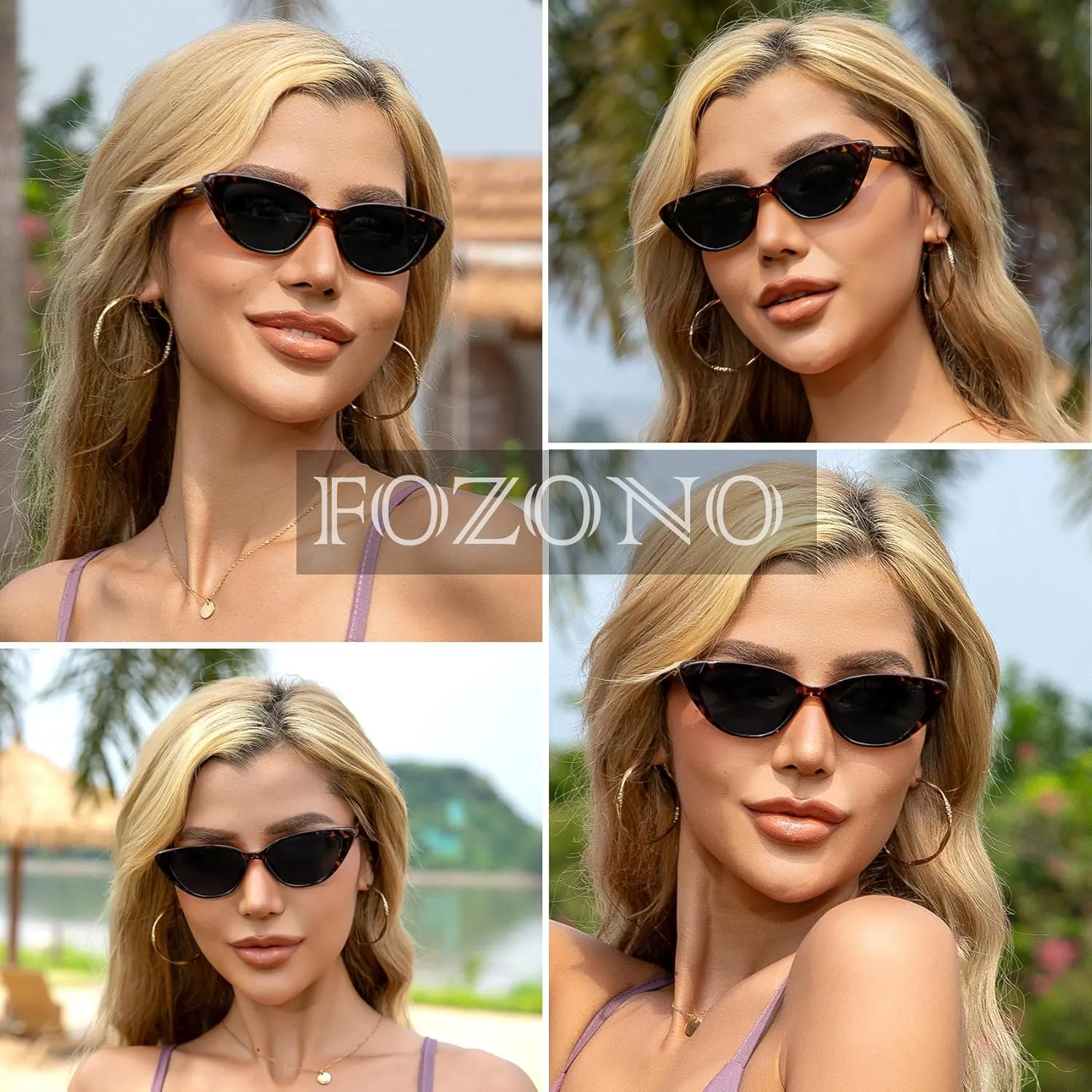 Retro Vintage Narrow Cat Eye Sunglasses for Women 90s Small Chic Style Trendy Sunnies UV400 Protection FZN7514