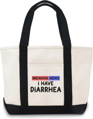 Retros Breaking News. I Have Diarrhea Funny canvas tote bag canvas tote bag for women Lightweight Reusable Grocery Shopping Cloth Bags