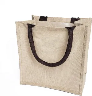 Reusable Burlap Bags Jute & Cotton Blend JuCo Totes with Laminated Interior (Pack of 6)