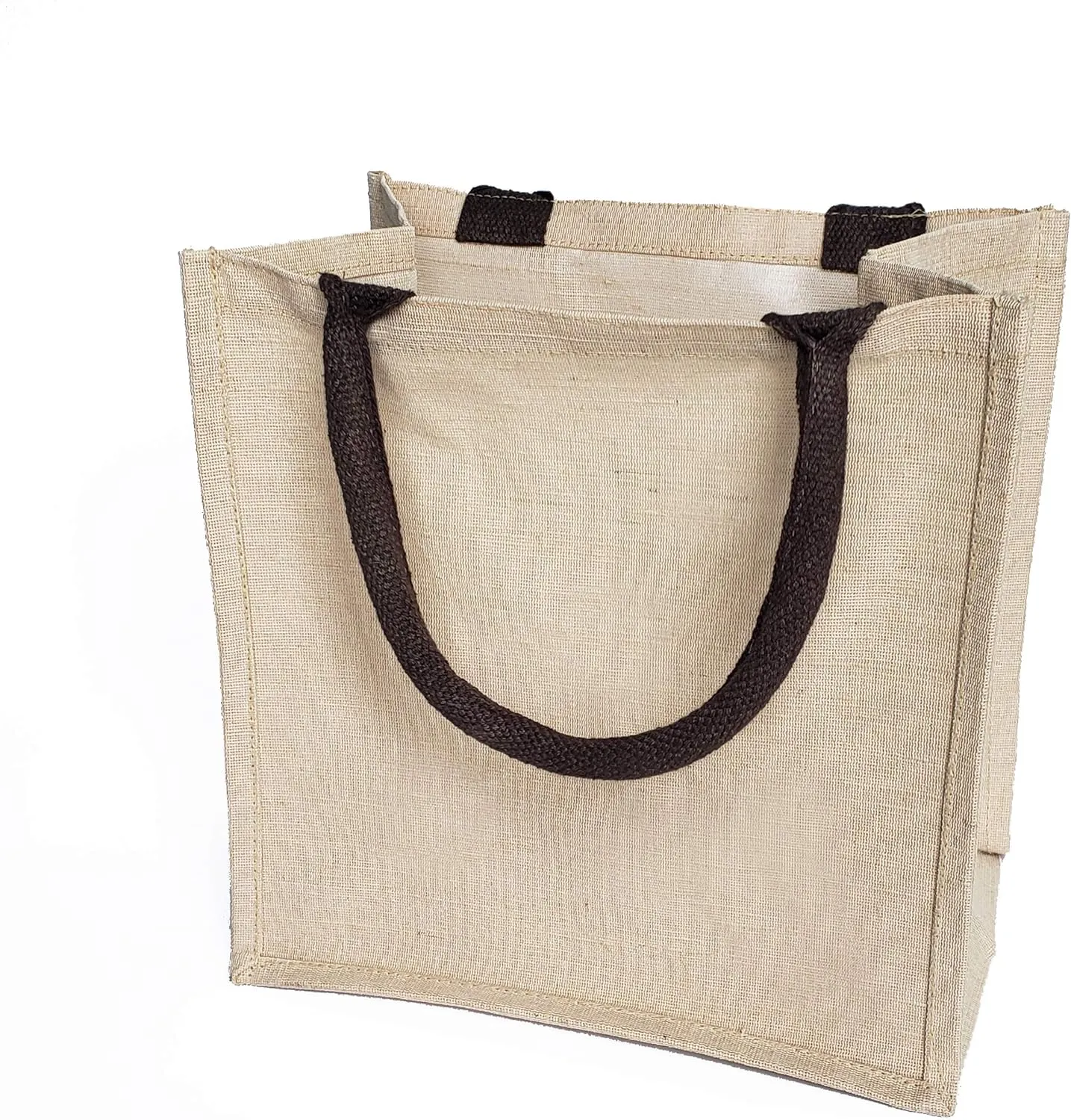 Reusable Burlap Bags Jute & Cotton Blend JuCo Totes with Laminated Interior (Pack of 6)