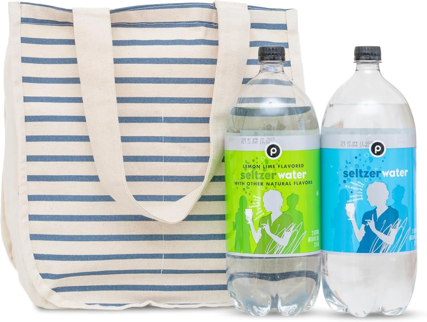 Reusable Canvas Grocery Shopping Bags with Bottle Sleeves - Easy to Organize, Convenient to Carry, Sturdy, Washable and Foldable Cotton Grocery Tote Bags with 80 LB Capacity (Blue Stripe - 3 Bags)