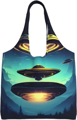 Reusable Canvas Tote Bag, Spacecraft descend Grocery Bag Shopping Shoulder Bags for Work DIY Festival Present bag