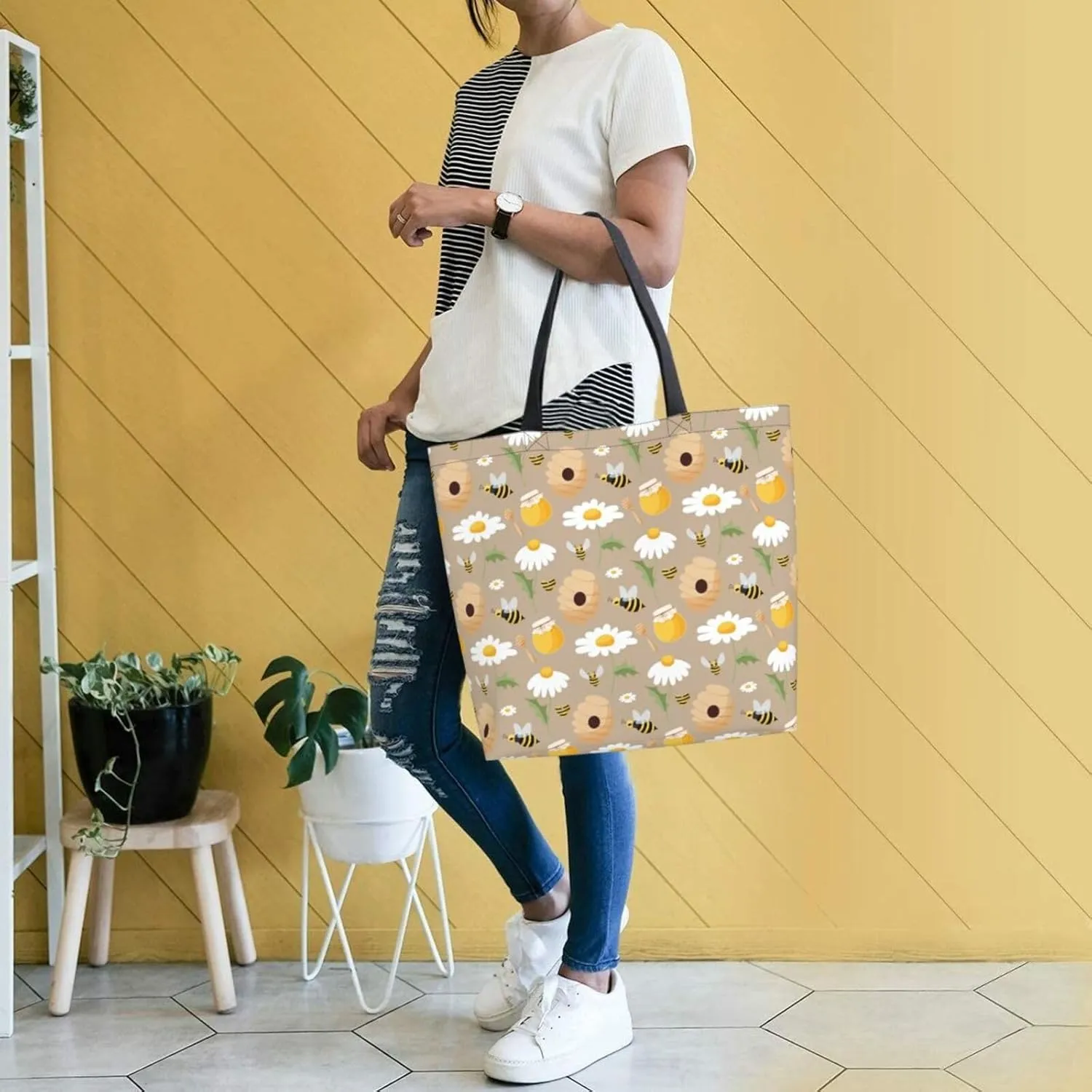 Reusable Grocery bags Big Capacity Shopping Bag Canvas Shoulder Tote Handbag for Women Girls