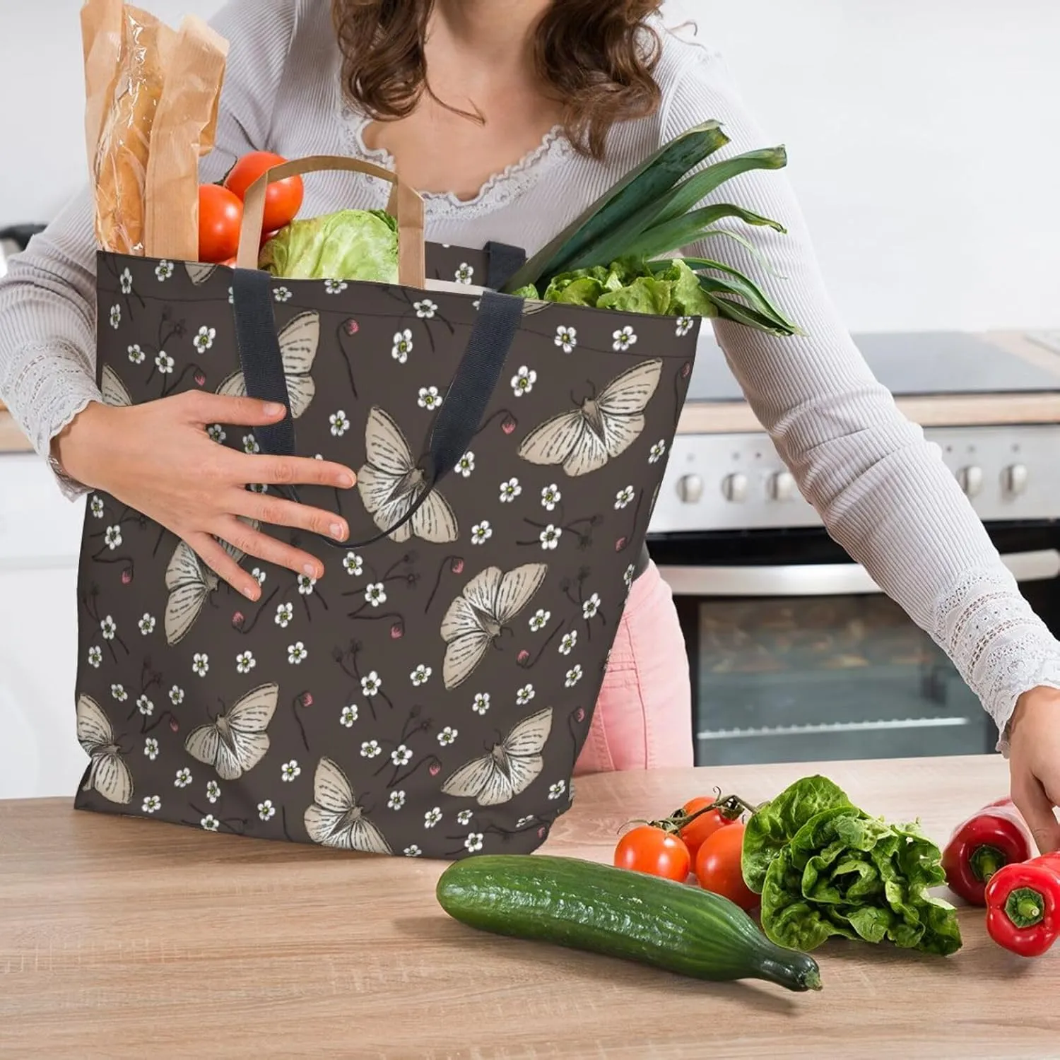 Reusable Grocery bags Big Capacity Shopping Bag Canvas Shoulder Tote Handbag for Women Girls