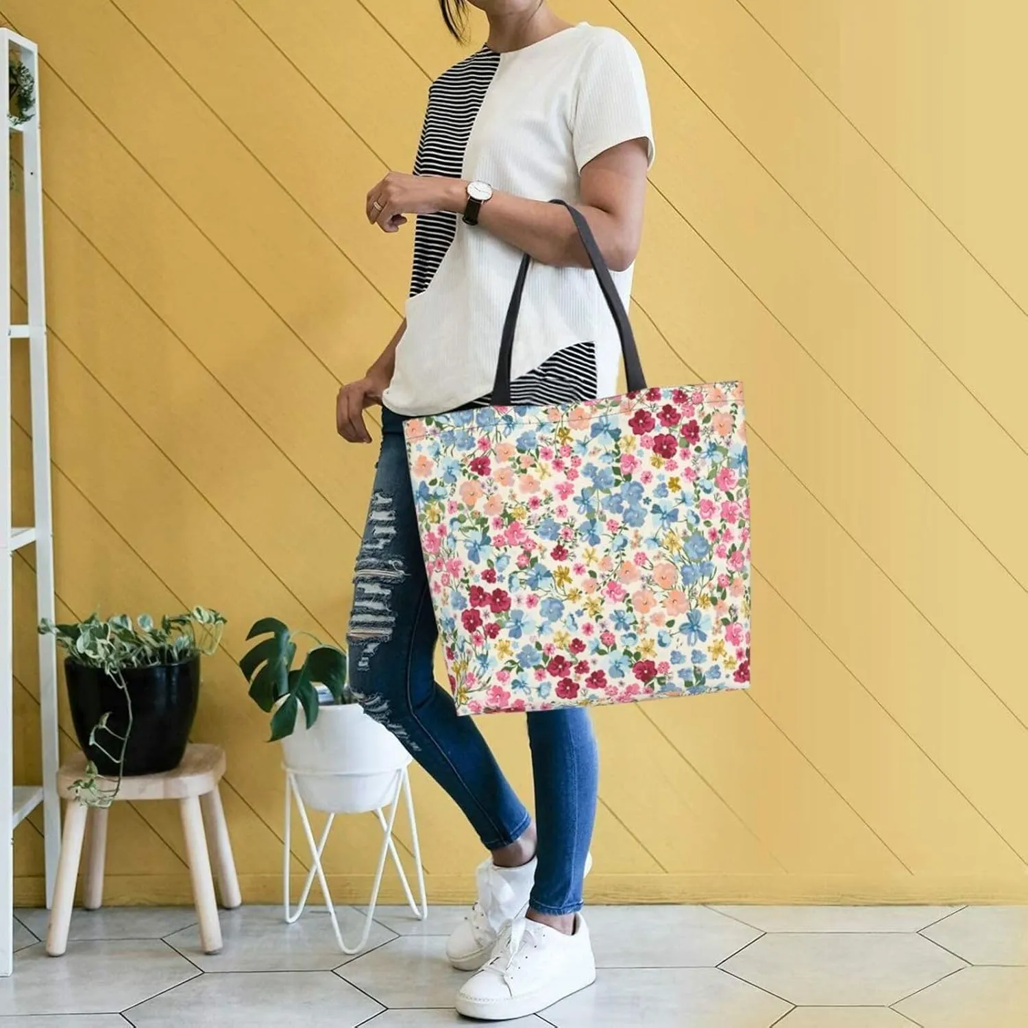 Reusable Grocery bags Big Capacity Shopping Bag Canvas Shoulder Tote Handbag for Women Girls