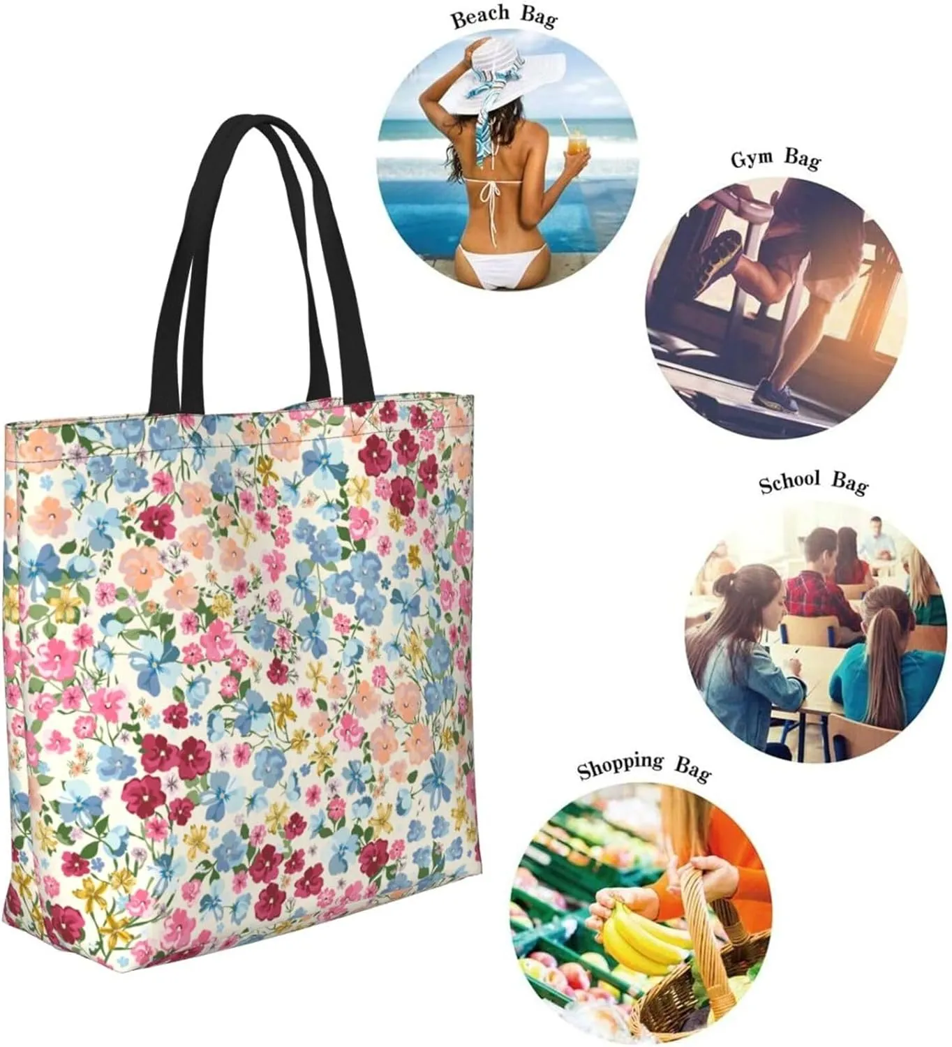 Reusable Grocery bags Big Capacity Shopping Bag Canvas Shoulder Tote Handbag for Women Girls