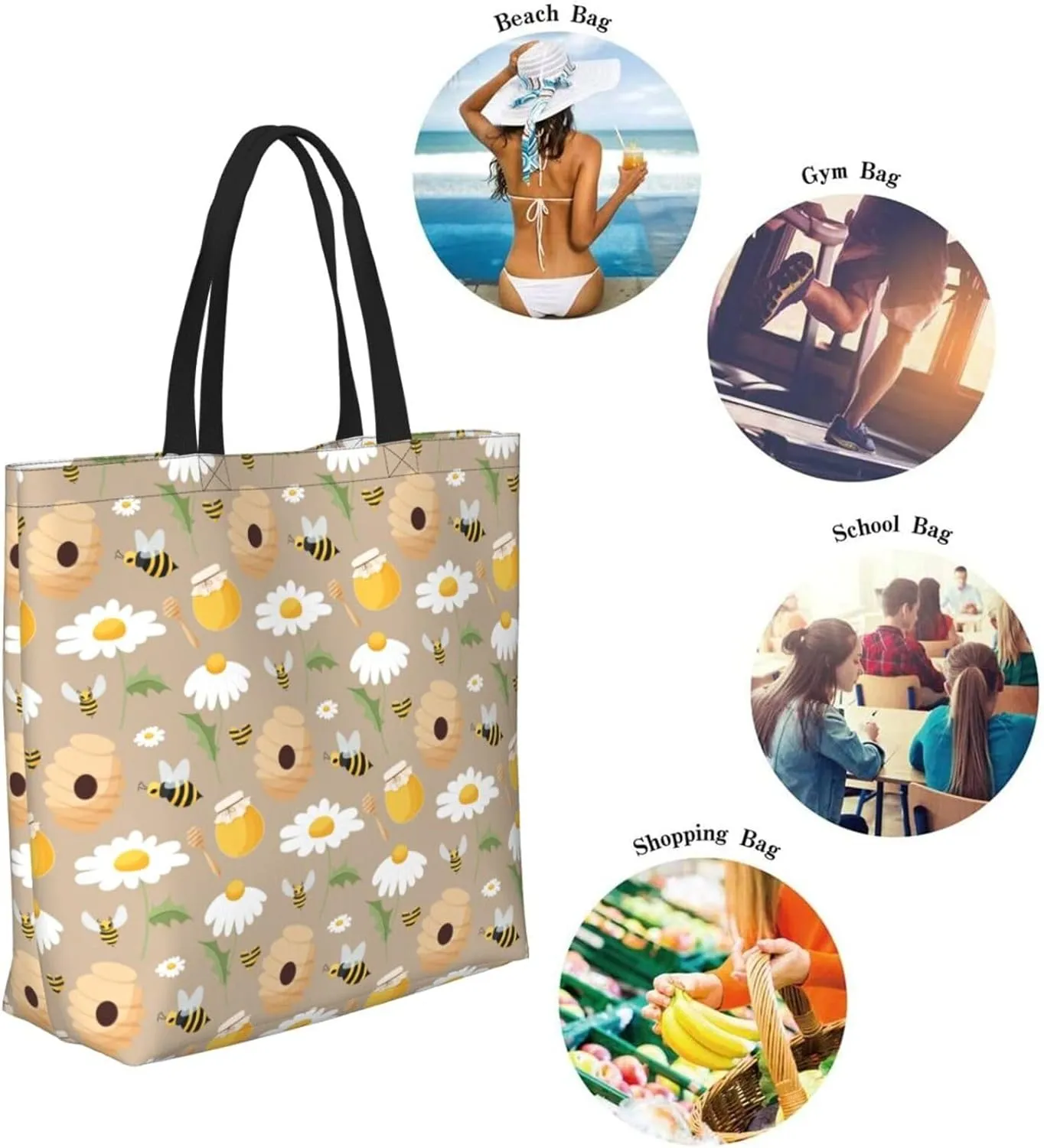 Reusable Grocery bags Big Capacity Shopping Bag Canvas Shoulder Tote Handbag for Women Girls