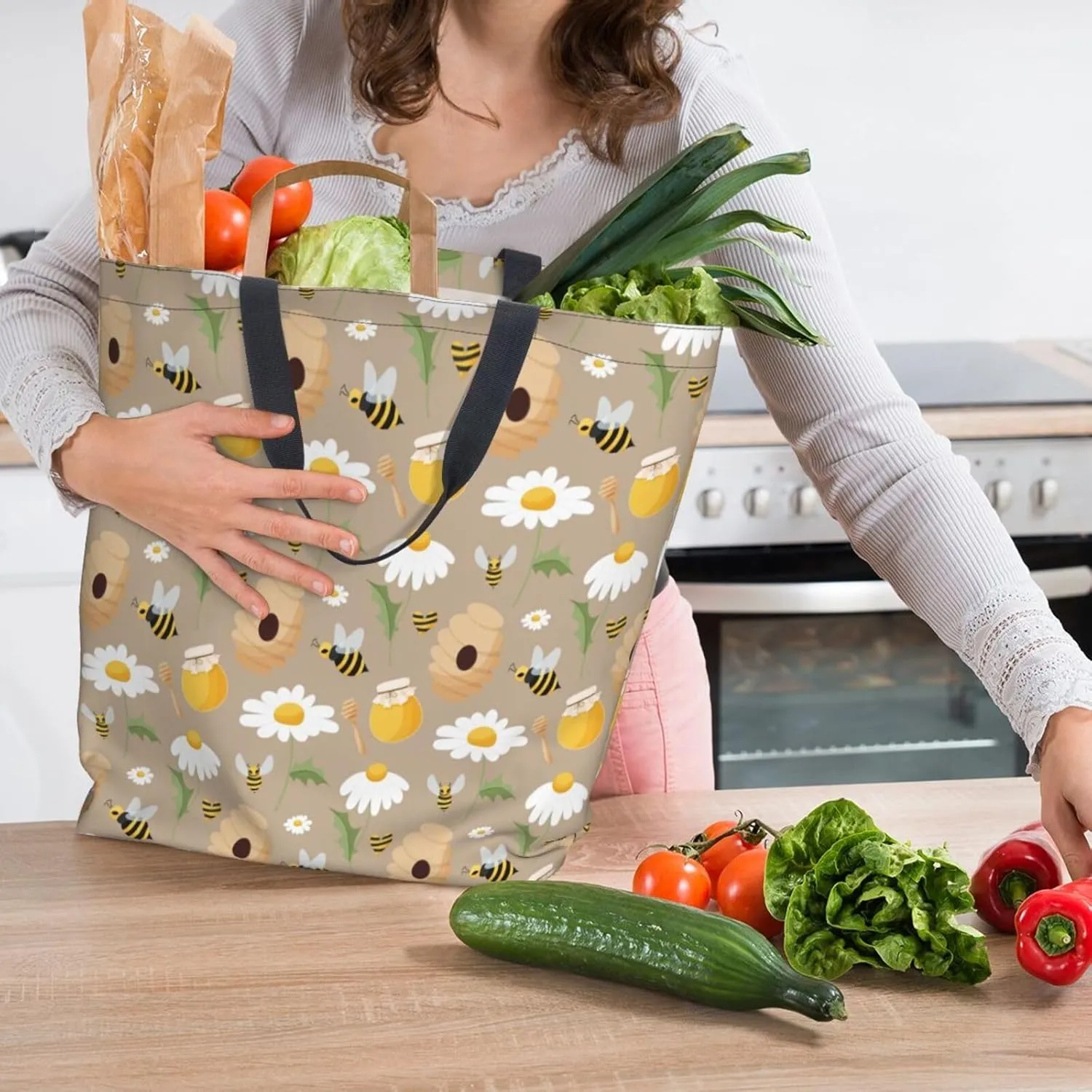 Reusable Grocery bags Big Capacity Shopping Bag Canvas Shoulder Tote Handbag for Women Girls